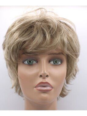 Short Blonde Layered Wig Bangs Modacrylic PVC Adjustable Cap Classic Traditional
